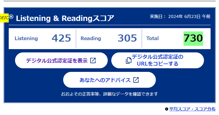 TOEICスコア